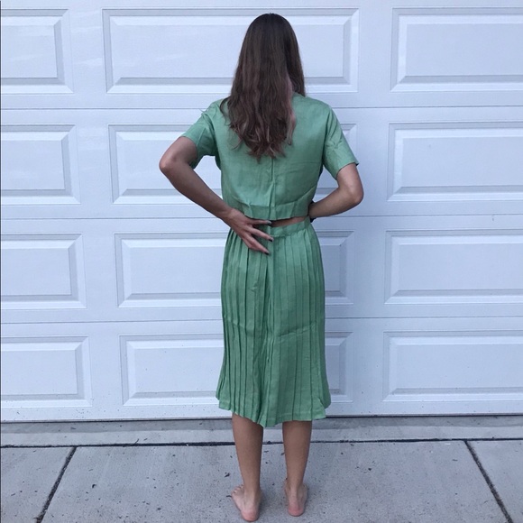 Vintage 1950 1960 turquoise pleated midi skirt set - Picture 5 of 8